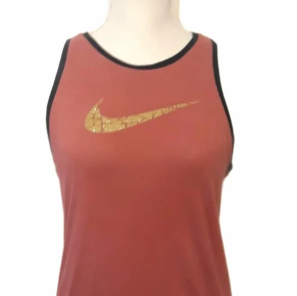 The Nike Tee Dri Fit Tank Top Red with Gold Glitter Swoop - Size Small - Picture 3 of 10